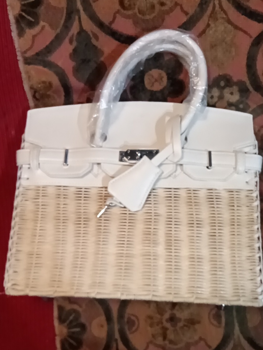 Woven Basket Tote with White Trim - Picture 4 of 6